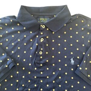 Ralph Lauren Polo Shirt Mens Size Medium Blue Polka Dot Short Sleeve Pony Golf
